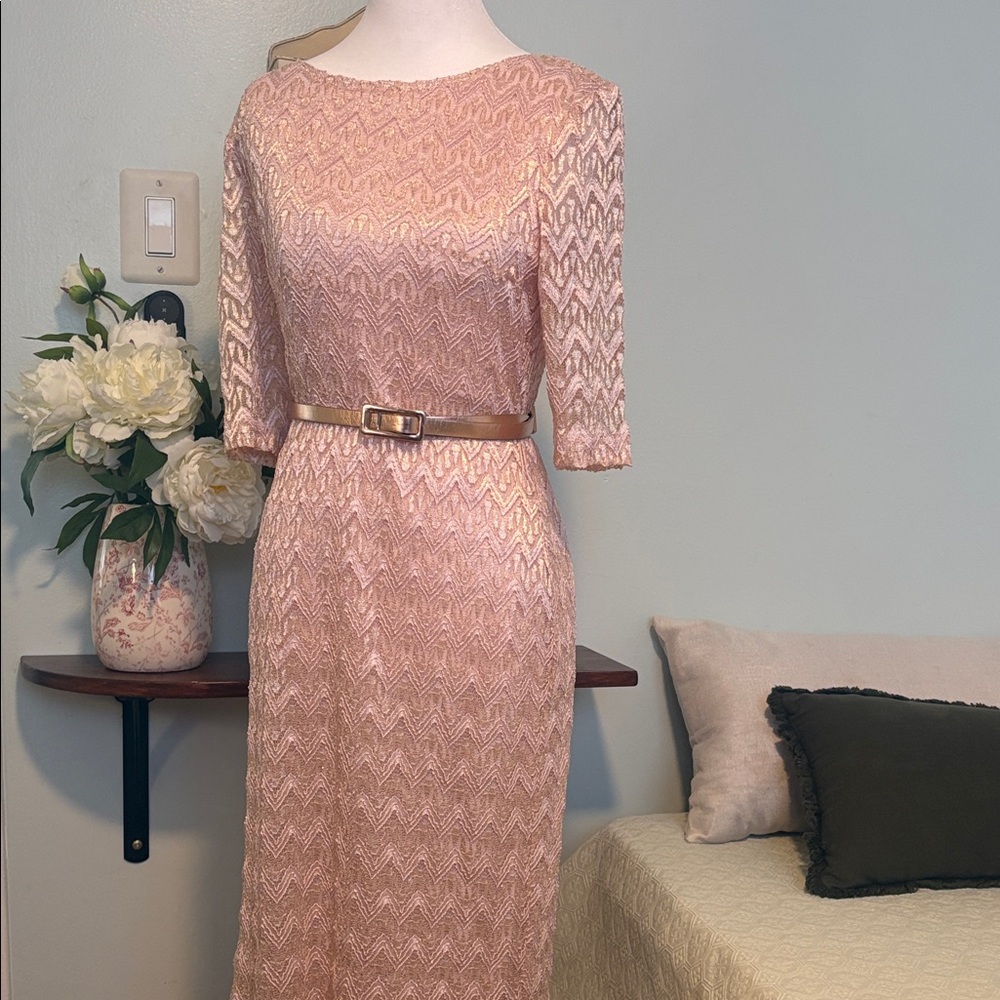Connected Apparel Pink Lace Long Sleeve Dress